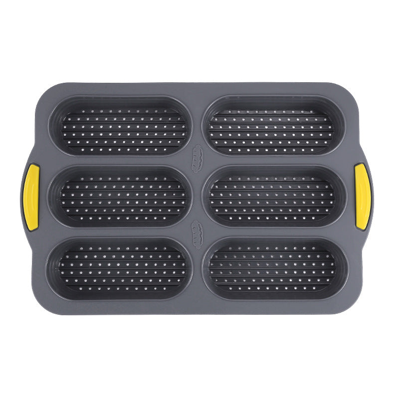 Grey 6-hole silicone baking mold, perforated loaf pan 37.5 cm x 24.5 cm, suitable for bread and cakes sold in sets of 2
