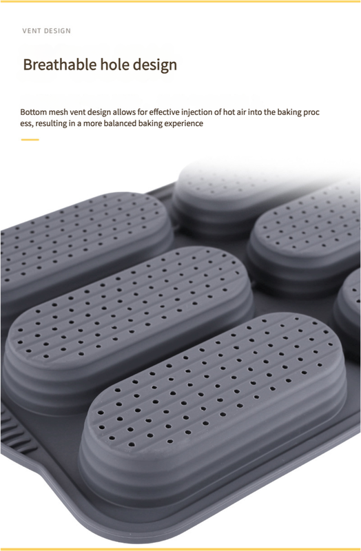 Grey 6-hole silicone baking mold, perforated loaf pan 37.5 cm x 24.5 cm, suitable for bread and cakes sold in sets of 2