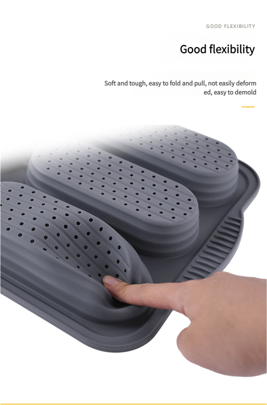 Grey 6-hole silicone baking mold, perforated loaf pan 37.5 cm x 24.5 cm, suitable for bread and cakes sold in sets of 2