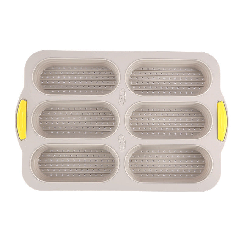 Brown 6-hole silicone baking mold, perforated loaf pan 37.5 cm x 24.5 cm, suitable for bread and cakes sold in sets of 2