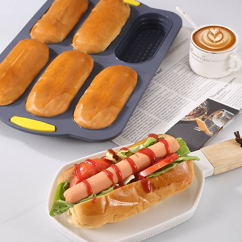 Brown 6-hole silicone baking mold, perforated loaf pan 37.5 cm x 24.5 cm, suitable for bread and cakes sold in sets of 2