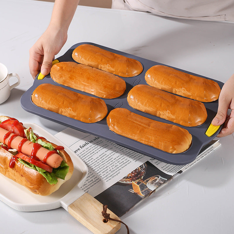 Brown 6-hole silicone baking mold, perforated loaf pan 37.5 cm x 24.5 cm, suitable for bread and cakes sold in sets of 2