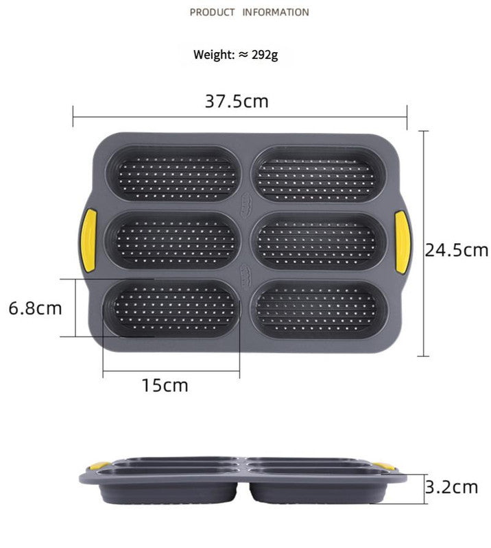 Brown 6-hole silicone baking mold, perforated loaf pan 37.5 cm x 24.5 cm, suitable for bread and cakes sold in sets of 2