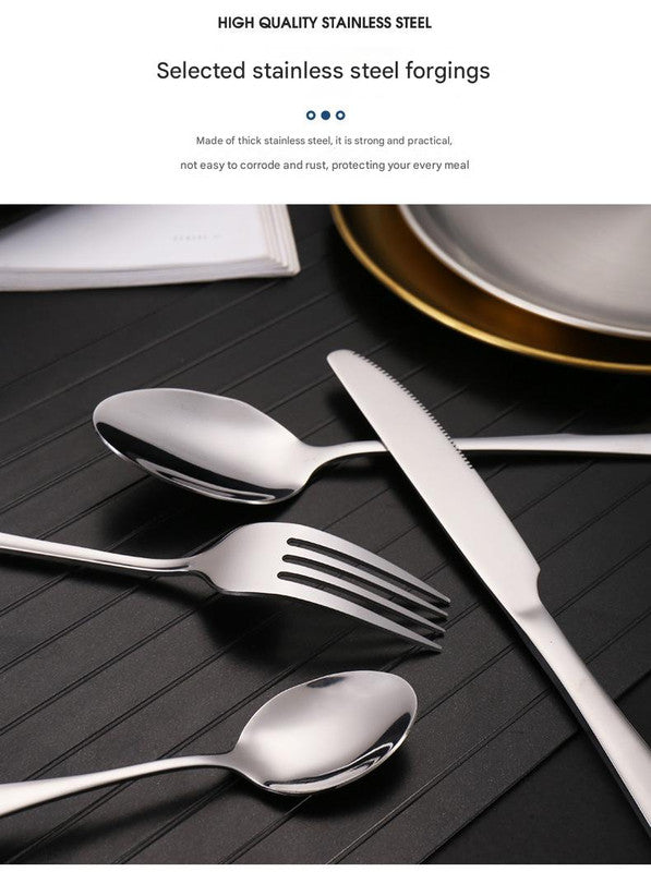 6-Piece Portable Stainless Steel Cutlery Set with Plate and Bag - Gold, Great for Camping and Travel Teaspoon