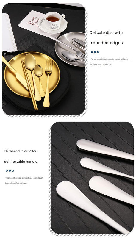 6-Piece Portable Stainless Steel Cutlery Set with Plate and Bag - Gold, Great for Camping and Travel Teaspoon