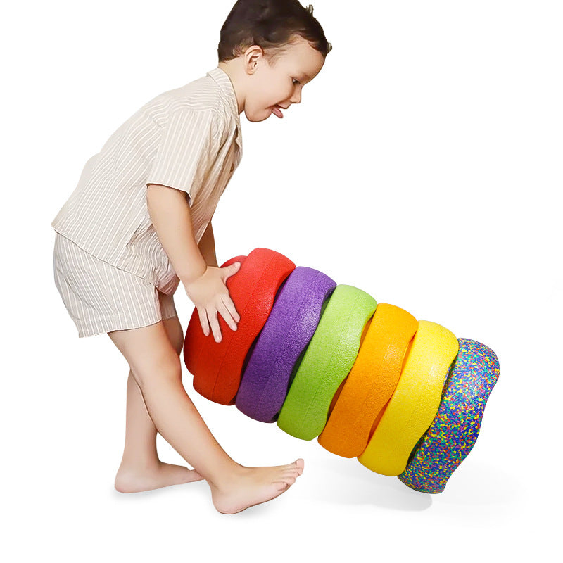 Rainbow Balance Stepping Stone - Sensory Training Toy for Kids, Red circle Step