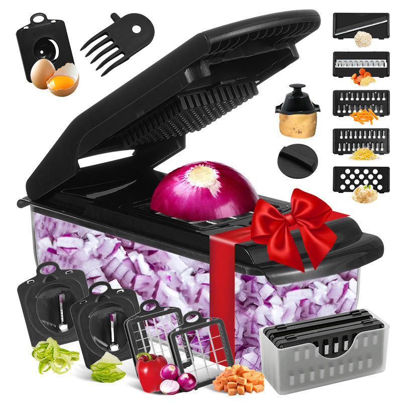 18-Piece Multi-Function Vegetable Chopper, Rotary Grater, Spiralizer and Slicer for Home Kitchen All Black