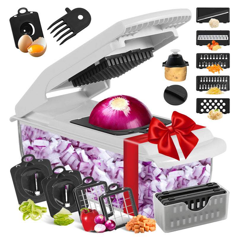 18-Piece Multi-Function Vegetable Chopper, Rotary Grater, Spiralizer and Slicer for Home Kitchen Black and white