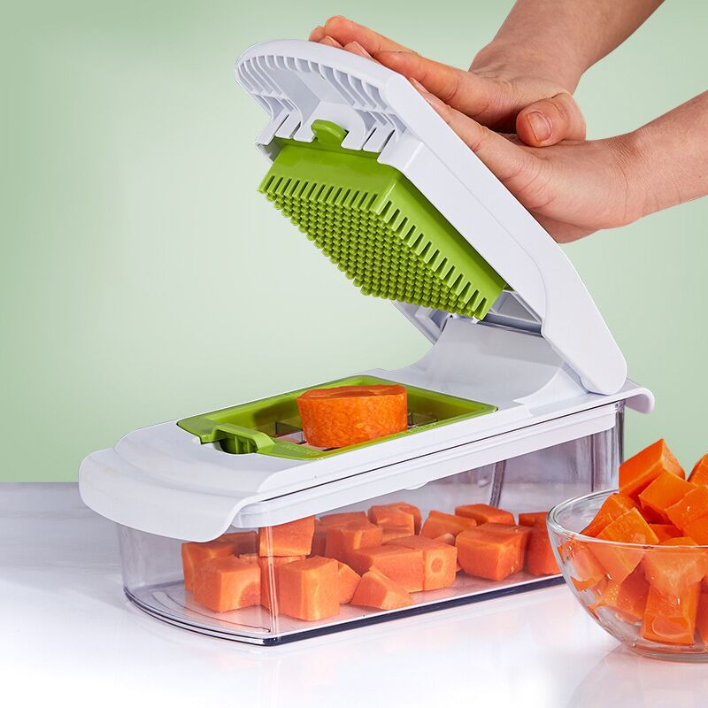18-Piece Multi-Function Vegetable Chopper, Rotary Grater, Spiralizer and Slicer for Home Kitchen White and green