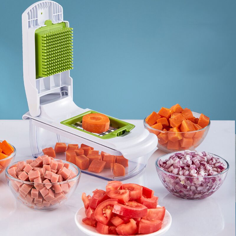 18-Piece Multi-Function Vegetable Chopper, Rotary Grater, Spiralizer and Slicer for Home Kitchen White and green