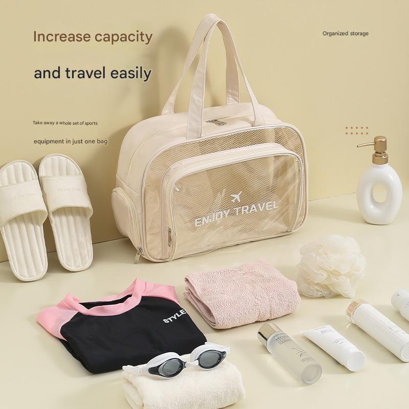 Waterproof beach bag with wet and dry separation, gym and swim storage bag, toiletries and cosmetic bag for swimsuits and goggles Black has shoe compartment