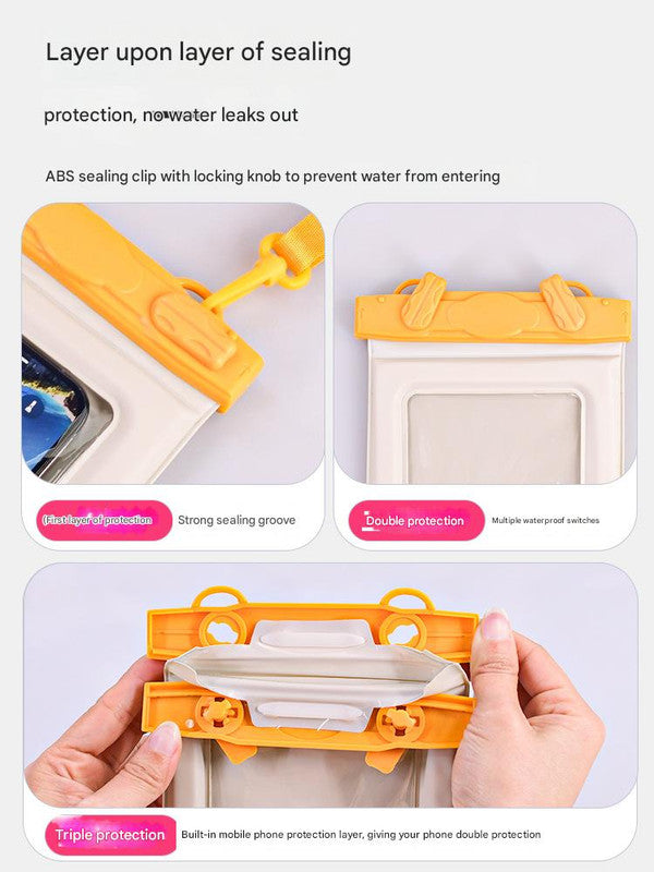 IPX8 Waterproof Phone Pouch with Inflatable Floating Layer,Touchscreen Dry Bag for Swimming yellow