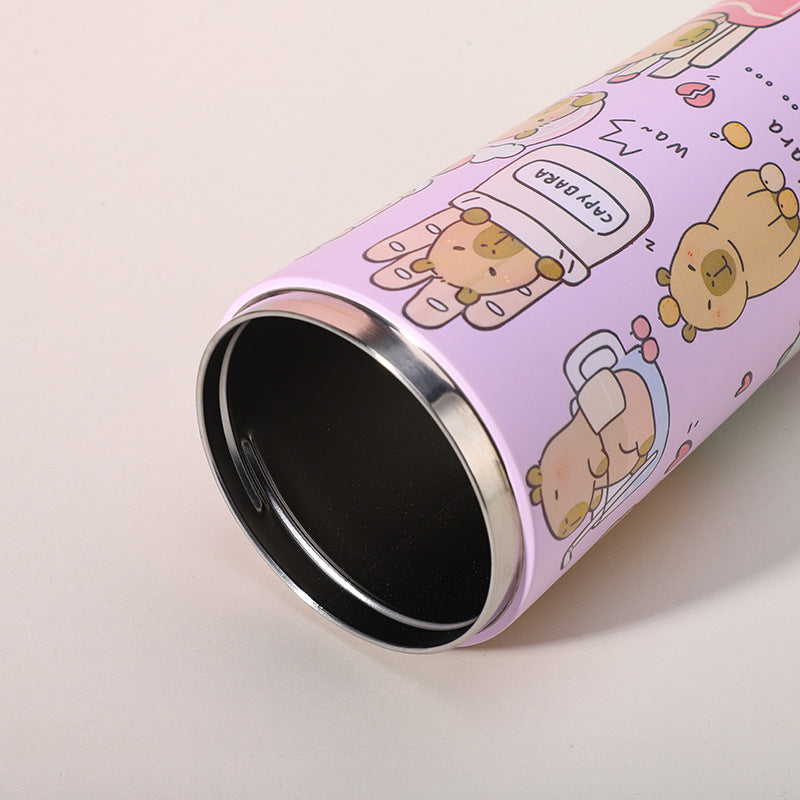 304 Stainless Steel Insulated Tumbler,Cartoon Design Portable Straw Cup for Home and Office(yellow)
