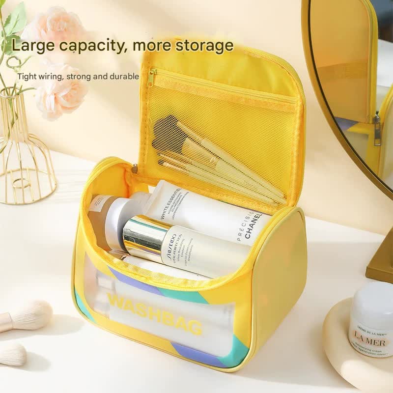 PVC Transparent Cosmetic Bag,Waterproof Portable Travel Organizer with Handle white