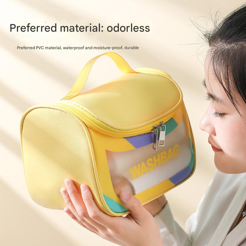 PVC Transparent Cosmetic Bag,Waterproof Portable Travel Organizer with Handle white