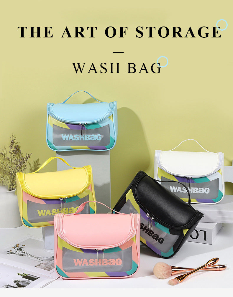 PVC Transparent Cosmetic Bag,Waterproof Portable Travel Organizer with Handle white