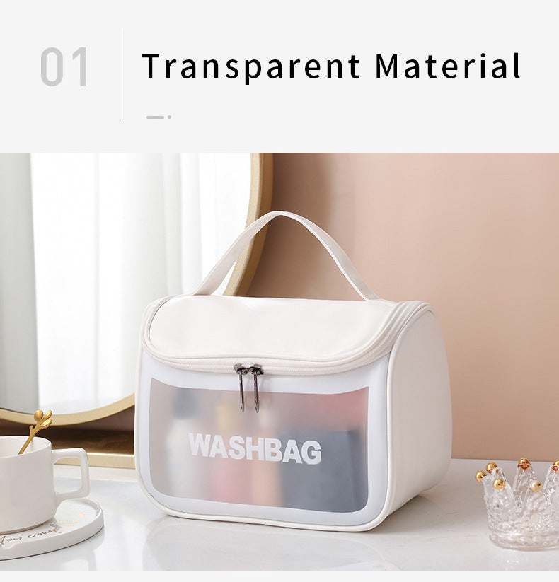 PVC Transparent Cosmetic Bag,Waterproof Portable Travel Organizer with Handle white