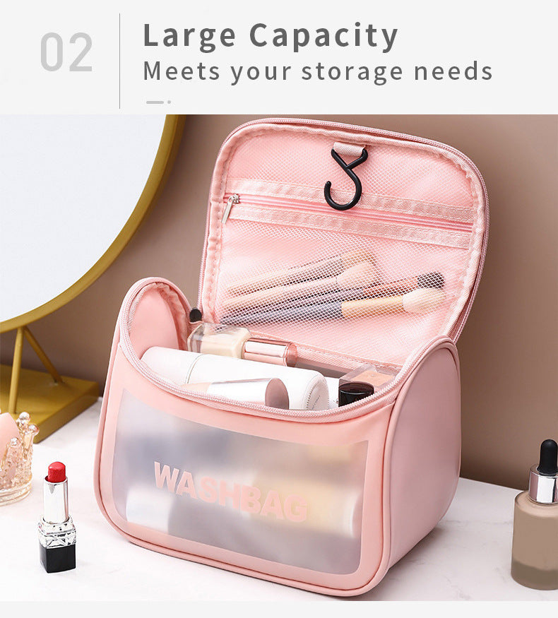 PVC Transparent Cosmetic Bag,Waterproof Portable Travel Organizer with Handle white