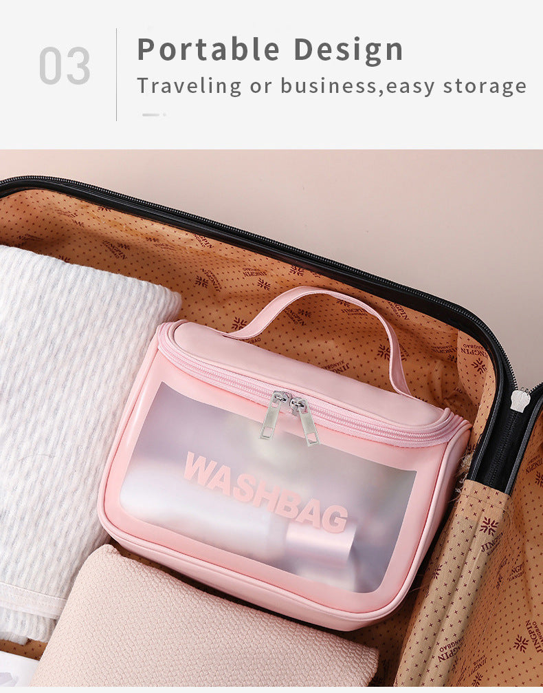 PVC Transparent Cosmetic Bag,Waterproof Portable Travel Organizer with Handle white