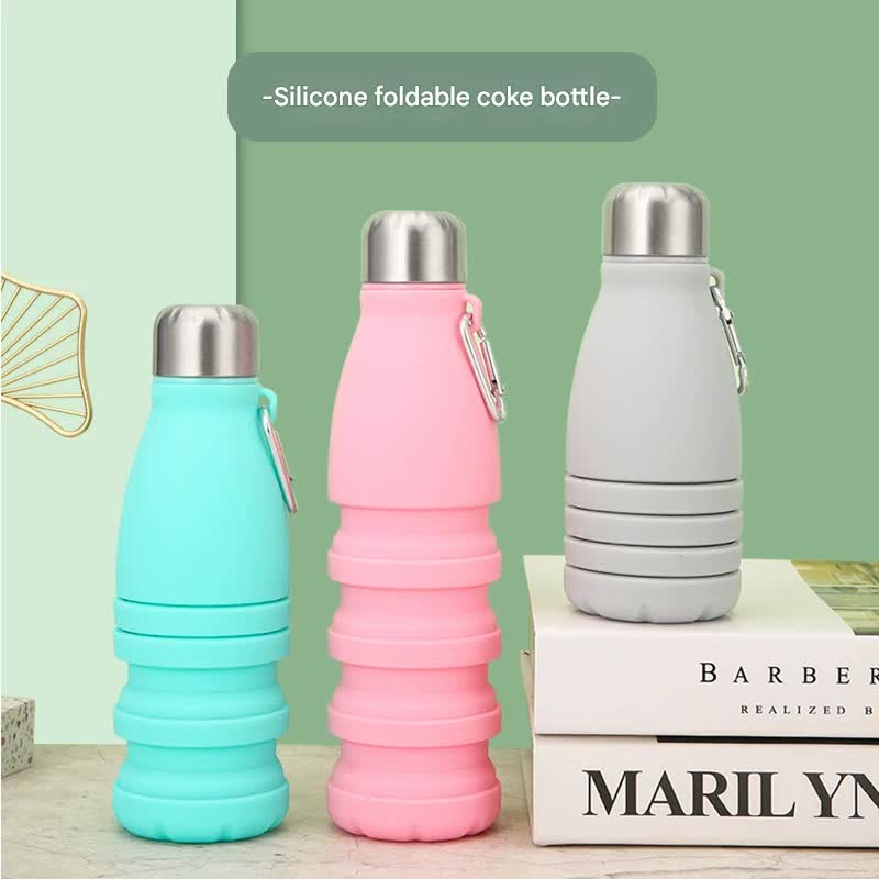 Desert yellow Collapsible Silicone Water Bottle - Portable Sports Hydration Flask with Carabiner, 550ml/300ml