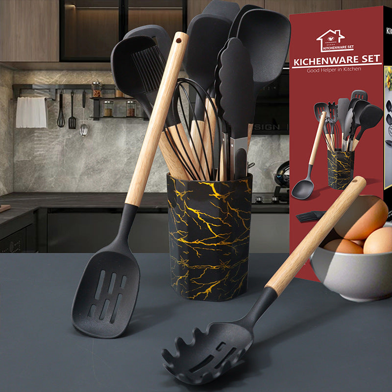 Gray 12-Piece Silicone Cooking Utensil Set - Non-Stick Food-Grade Kitchen Tools with Holder