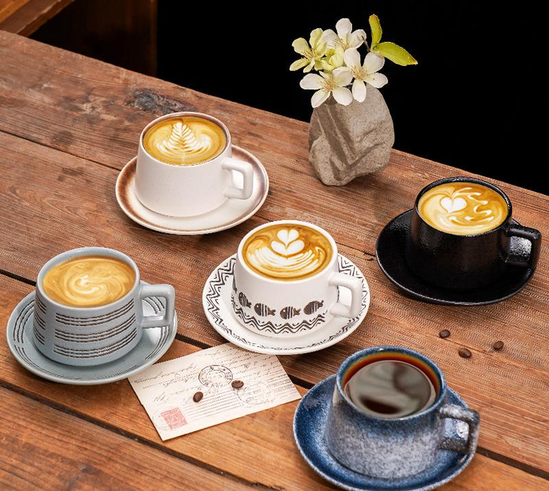 Vintage Ceramic Coffee Cup and Saucer Set - Elegant Afternoon Tea Set(Wave Pattern Gray)