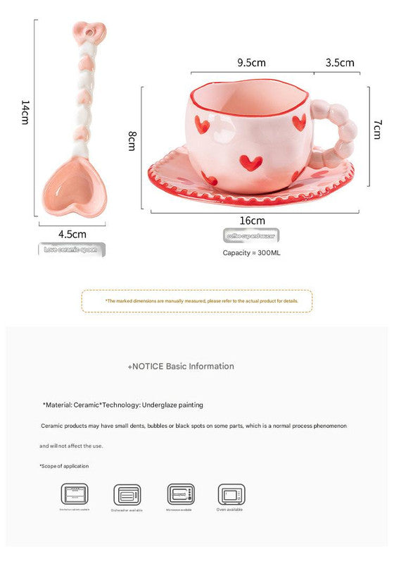 Hand-Painted Ceramic Coffee Mug and Saucer Set - Whimsical Afternoon Tea Cup with Spoon White cloud-green