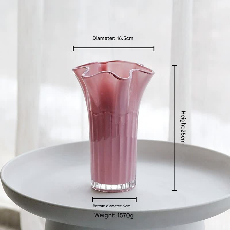 Nordic-Style Glass Vase - Elegant Fluted Flower Vase for Home Decor Pink