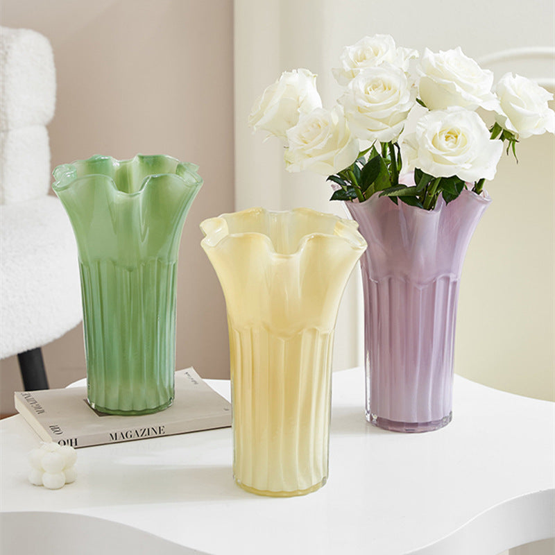 Nordic-Style Glass Vase - Elegant Fluted Flower Vase for Home Decor Yellow