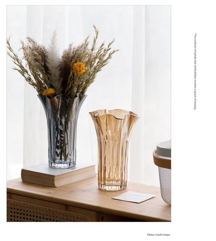 Nordic-Style Glass Vase - Elegant Fluted Flower Vase for Home Decor Yellow