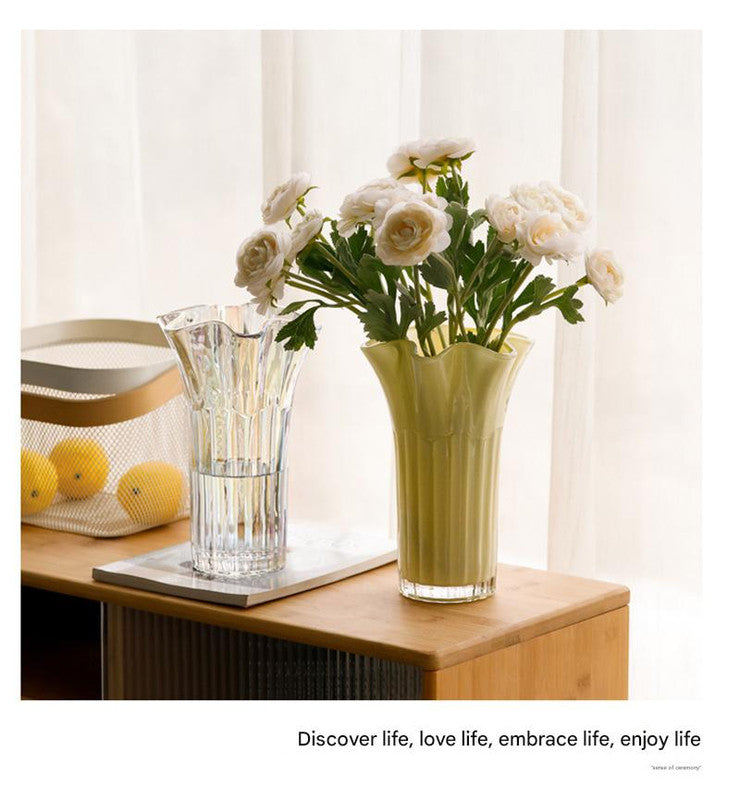 Nordic-Style Glass Vase - Elegant Fluted Flower Vase for Home Decor Yellow