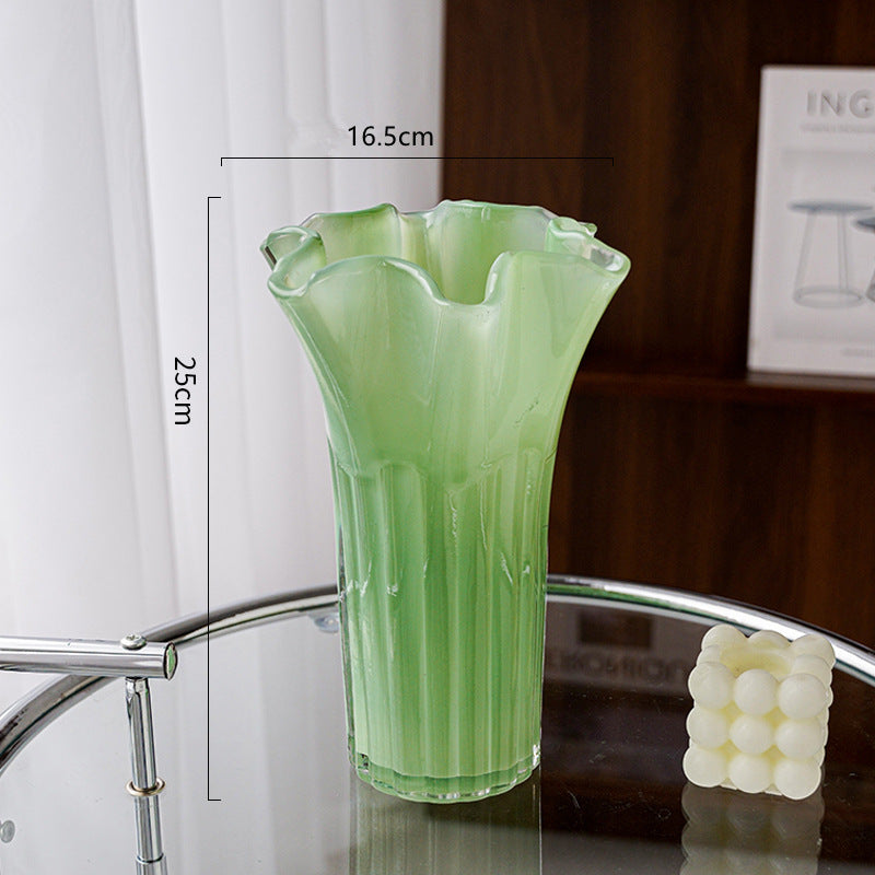 Nordic-Style Glass Vase - Elegant Fluted Flower Vase for Home Decor Green