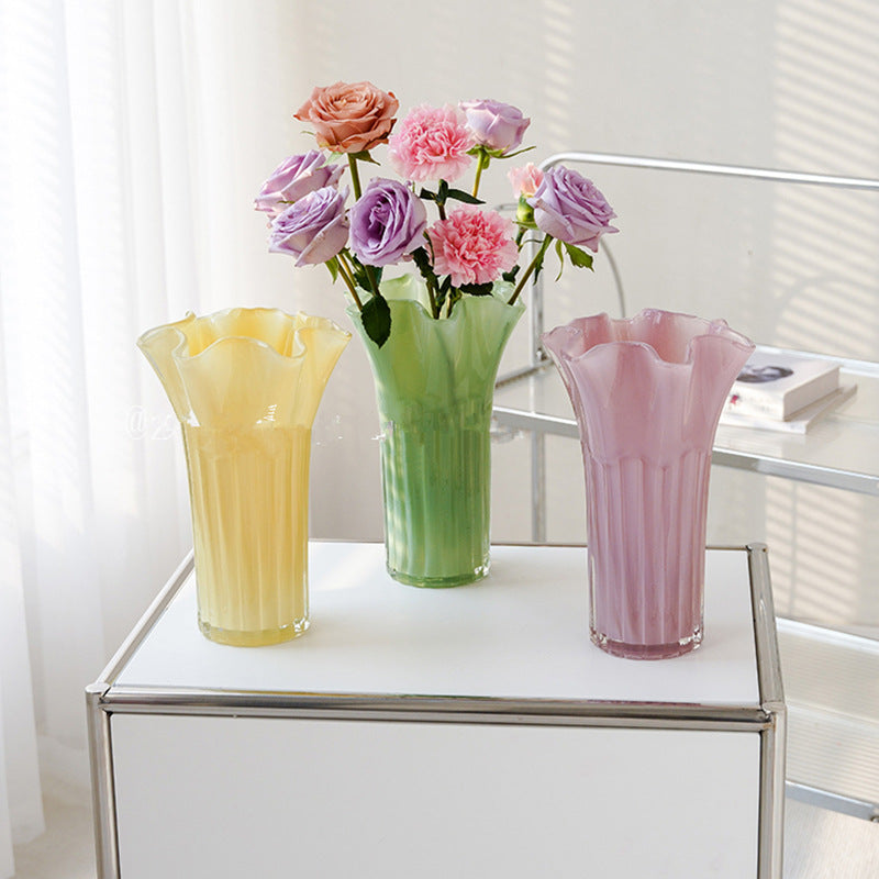 Nordic-Style Glass Vase - Elegant Fluted Flower Vase for Home Decor White