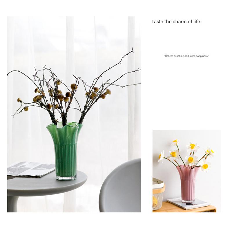 Nordic-Style Glass Vase - Elegant Fluted Flower Vase for Home Decor White