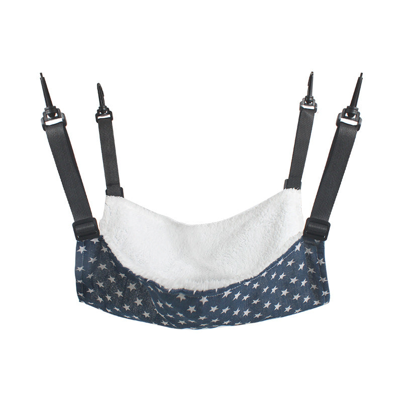 Cat Cage Hammock - Adjustable Double-Sided Pet Swing Bed with Hooks Blue star