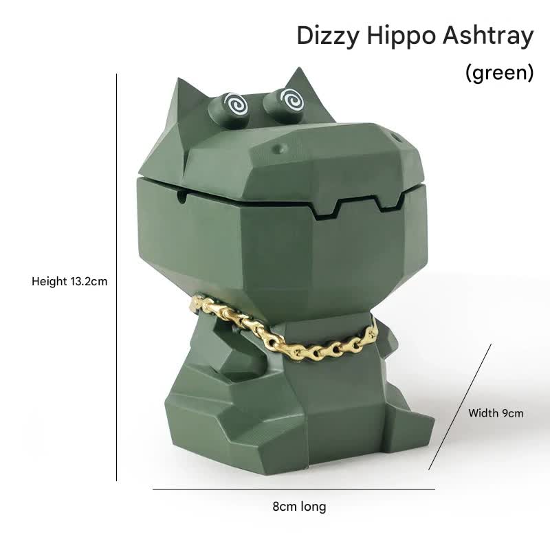 Hippo Ashtray with Lid - Stylish Geometric Decor for Home and Office Green