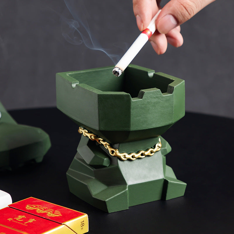 Hippo Ashtray with Lid - Stylish Geometric Decor for Home and Office Green