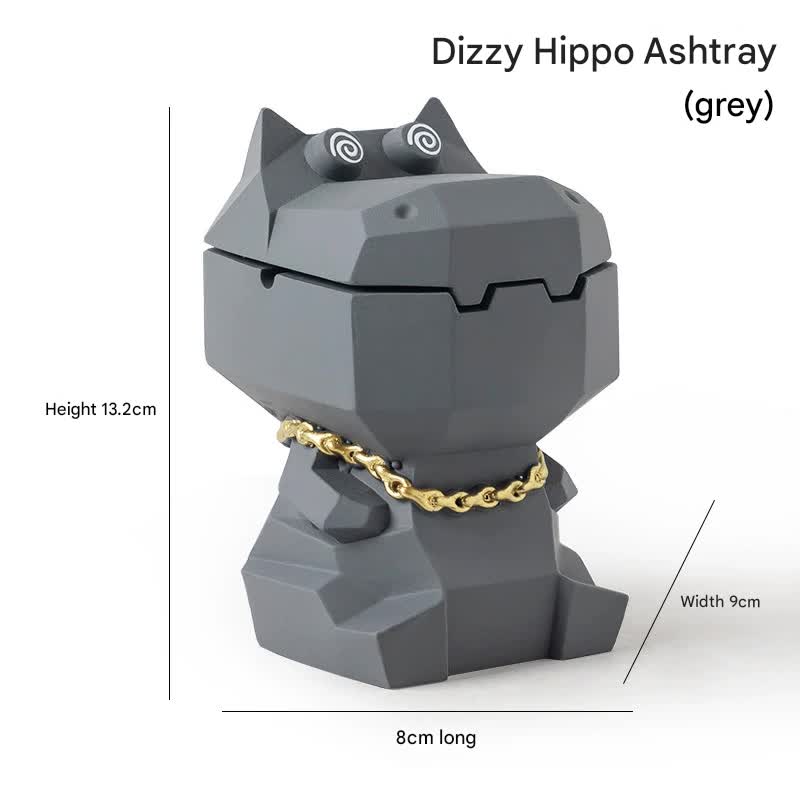 Hippo Ashtray with Lid - Stylish Geometric Decor for Home and Office Gray