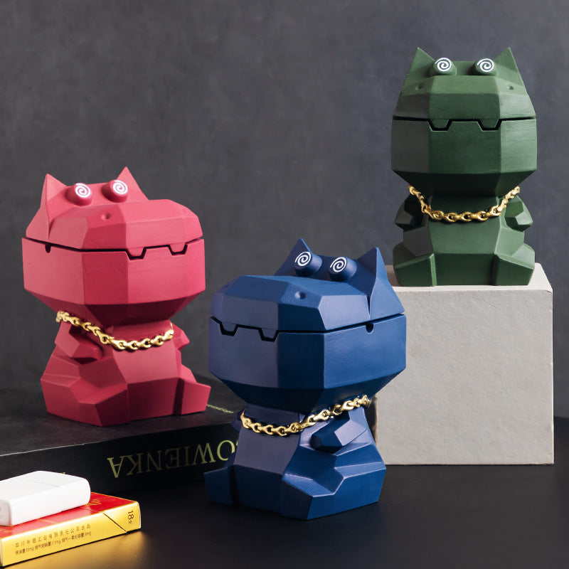 Hippo Ashtray with Lid - Stylish Geometric Decor for Home and Office Gray