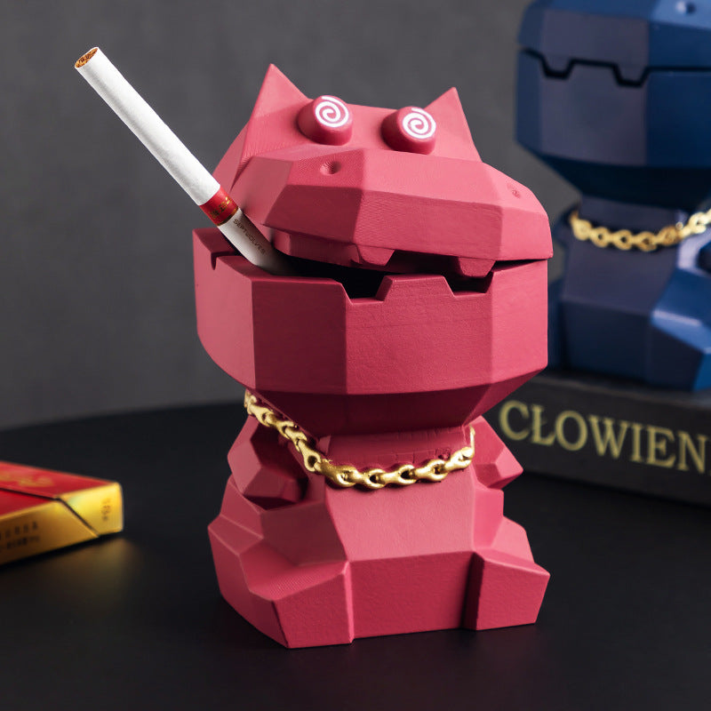 Hippo Ashtray with Lid - Stylish Geometric Decor for Home and Office Gray