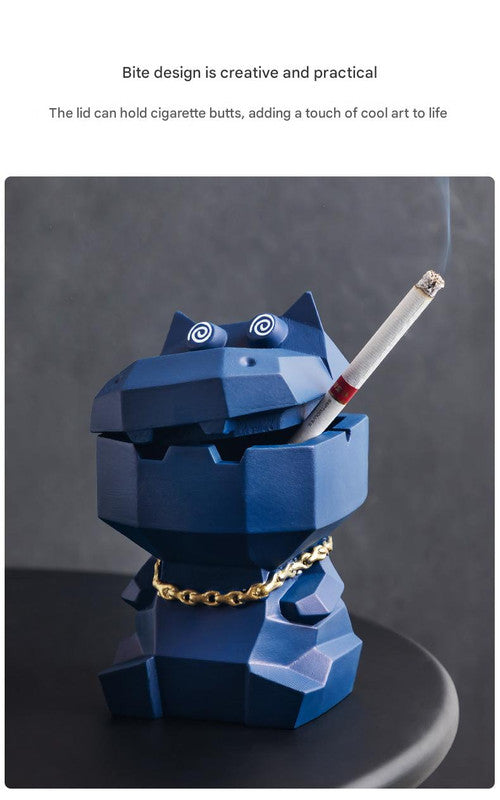 Hippo Ashtray with Lid - Stylish Geometric Decor for Home and Office Blue