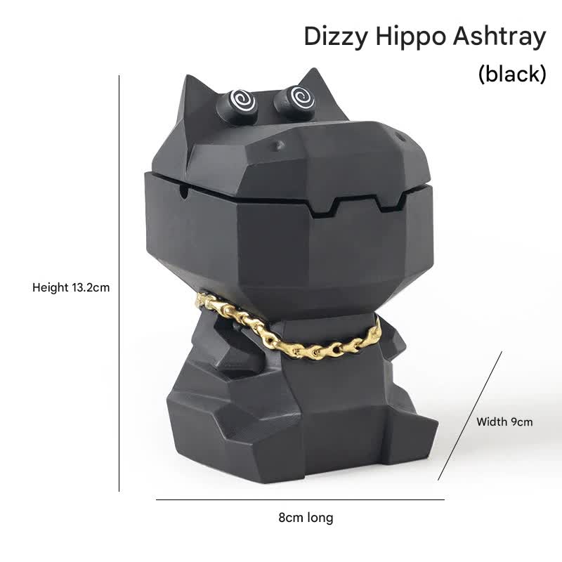 Hippo Ashtray with Lid - Stylish Geometric Decor for Home and Office Black