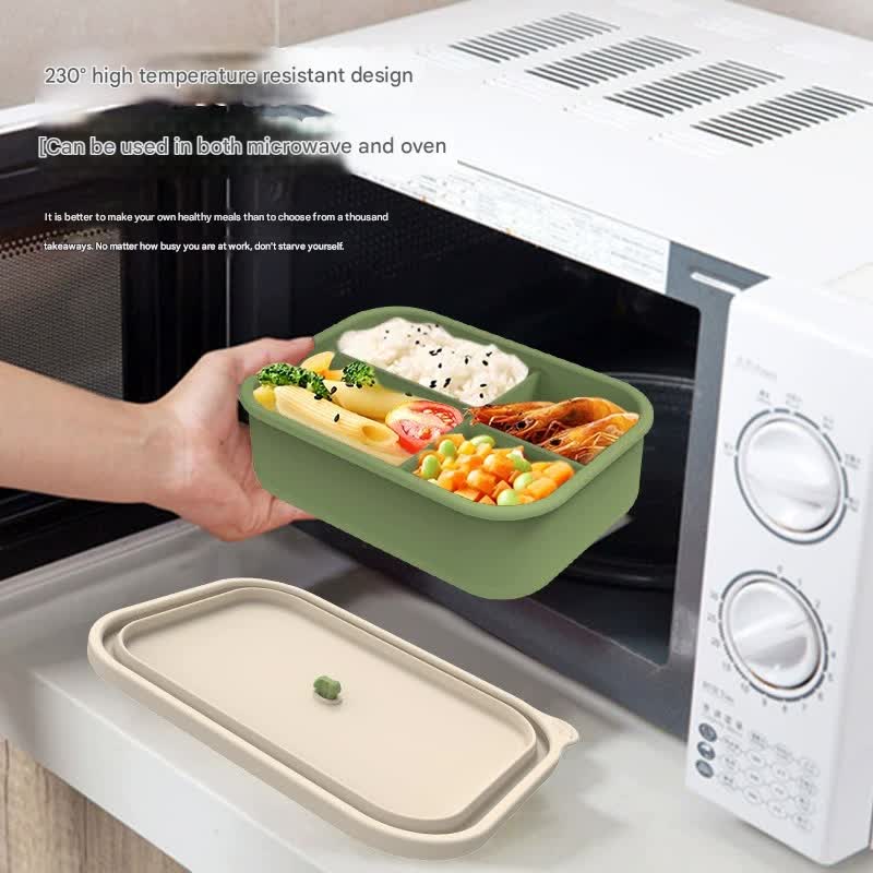 Yellow Microwave-Safe Silicone Lunch Box with 4 Compartments - Airtight Bento Box for Work and Travel