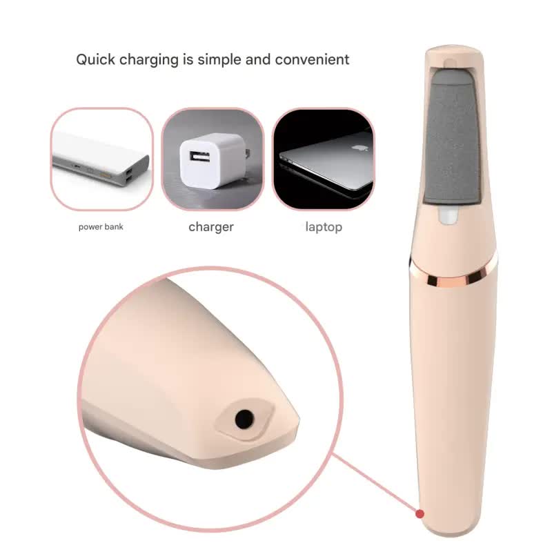 Rechargeable Electric Foot File - Waterproof Callus Remover with Interchangeable Heads pink