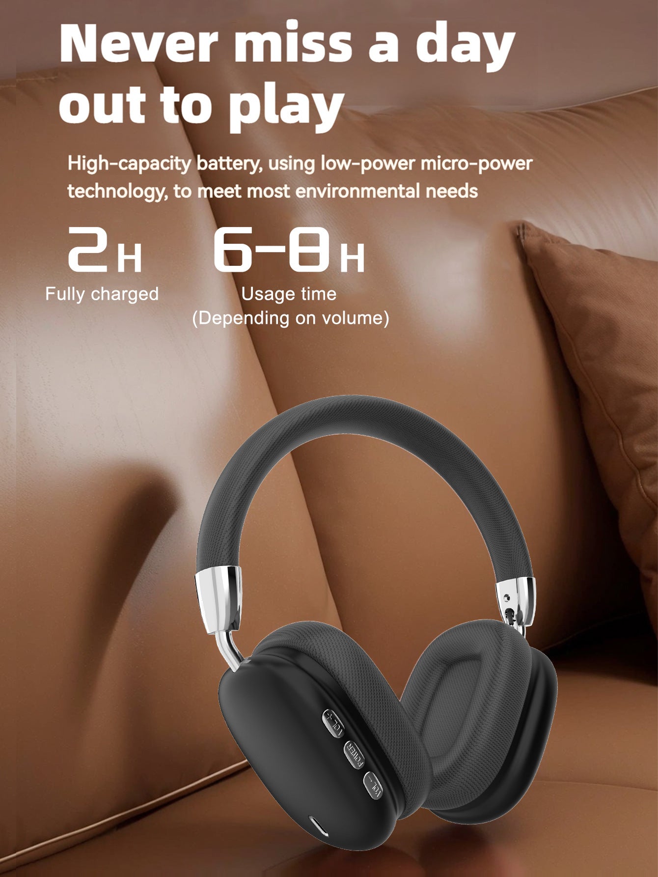 Premium Wireless Bluetooth Headphones with Stereo Hi-Fi Sound silver