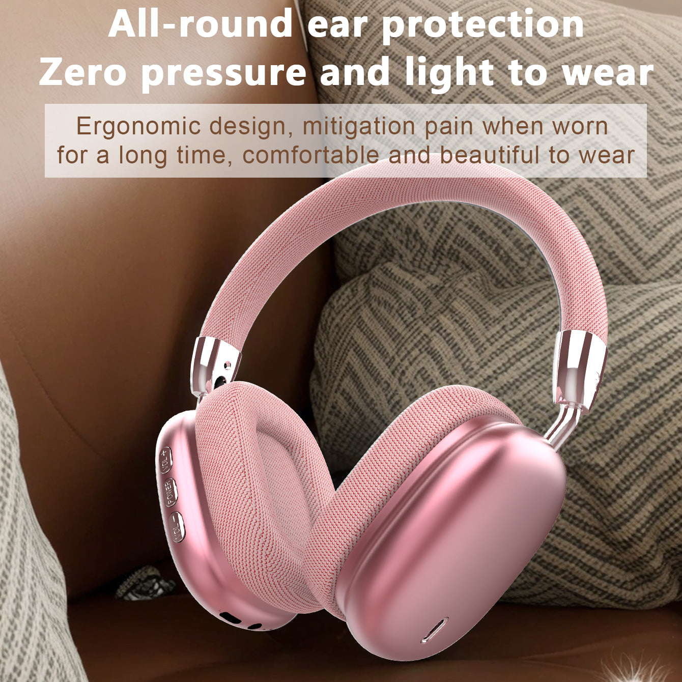 Premium Wireless Bluetooth Headphones with Stereo Hi-Fi Sound pink