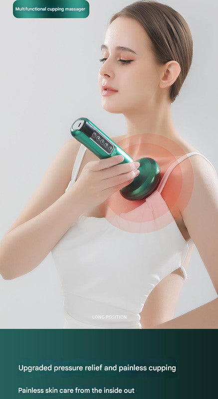 Rechargeable 6-Level Electric Cupping & Gua Sha Massager with LED Display & Magnetic Therapy Head grey
