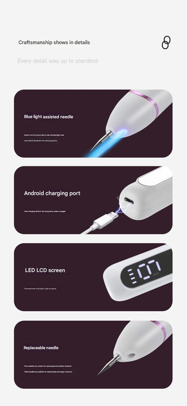 Professional 9-Level Skin Tag & Spot Remover Pen - USB Rechargeable Beauty Device gold