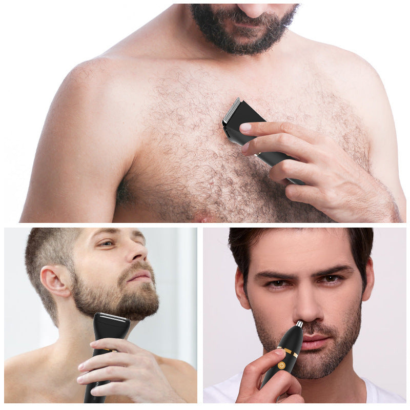 3-in-1 Men's Electric Body Groomer & Hair Clipper Kit - Waterproof, USB-C Rechargeable with Charging Dock black