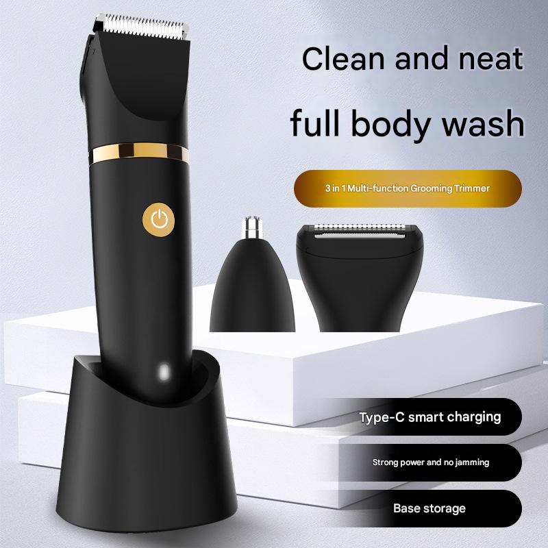 3-in-1 Men's Electric Body Groomer & Hair Clipper Kit - Waterproof, USB-C Rechargeable with Charging Dock Upgraded gray